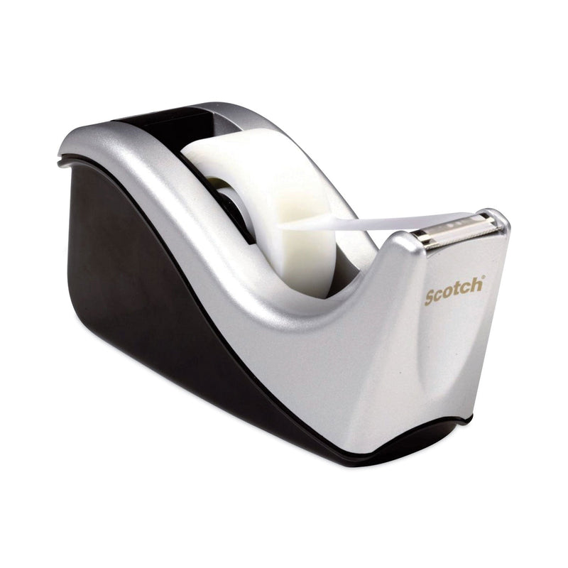 Scotch Value Desktop Tape Dispenser, Attached 1" Core, Black/Silver