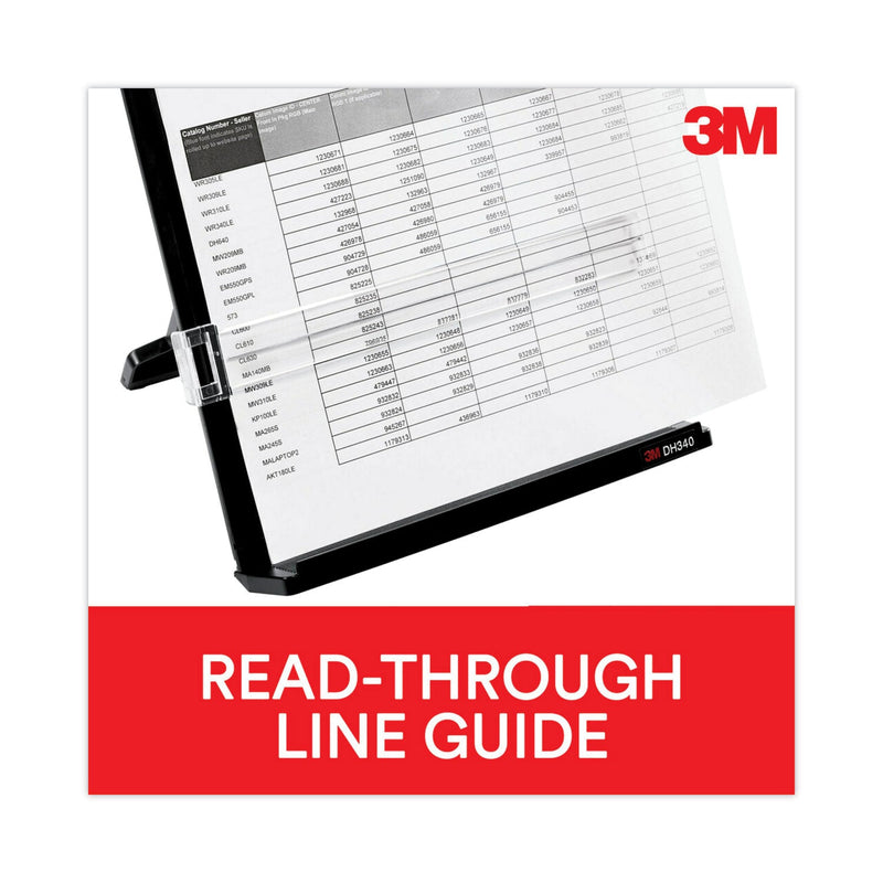 3M Fold-Flat Freestanding Desktop Copyholder, 150 Sheet Capacity, Plastic, Black/Silver Clip