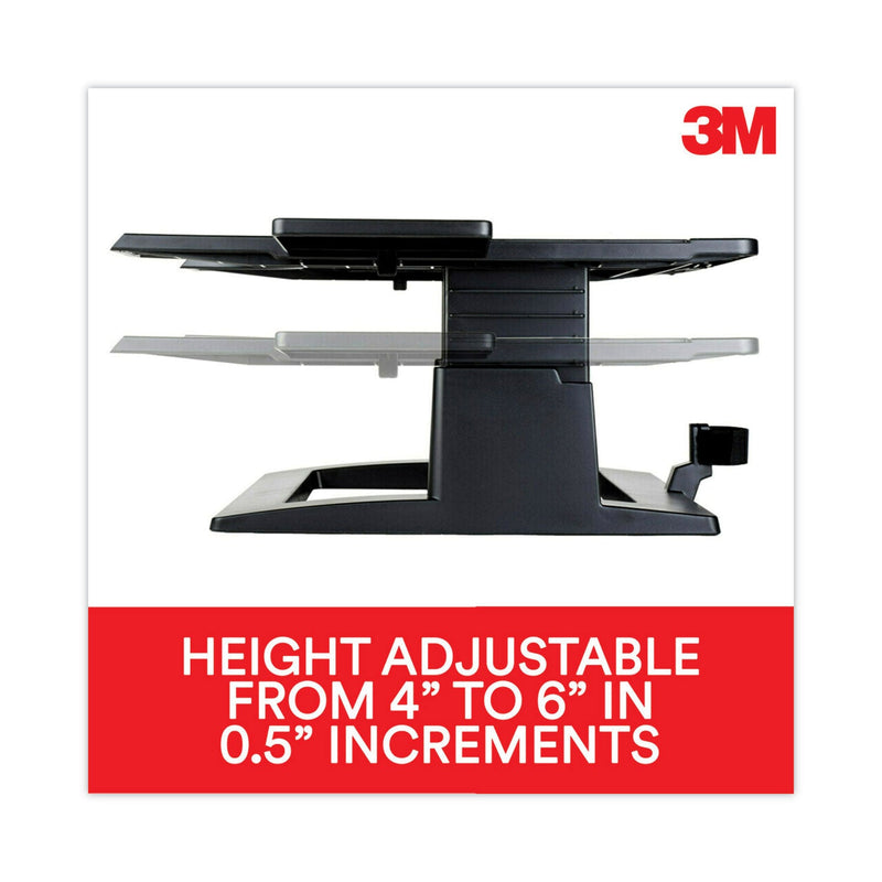 3M Adjustable Notebook Riser, 13" x 13" x 4" to 6", Black, Supports 20 lbs