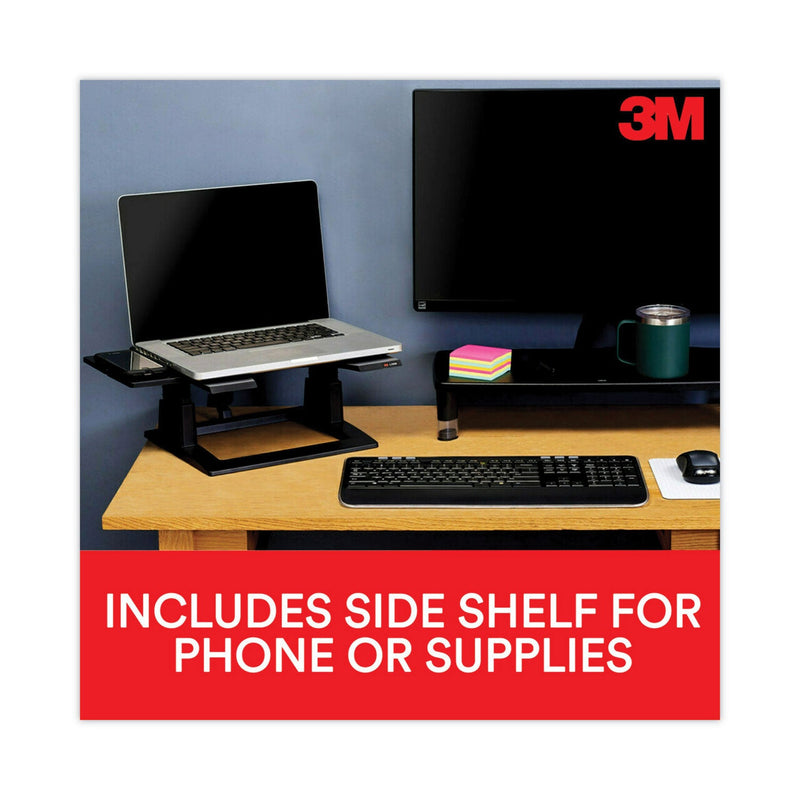 3M Adjustable Notebook Riser, 13" x 13" x 4" to 6", Black, Supports 20 lbs