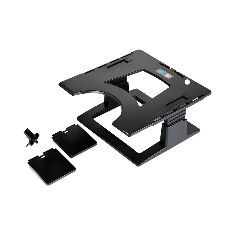 3M Adjustable Notebook Riser, 13" x 13" x 4" to 6", Black, Supports 20 lbs