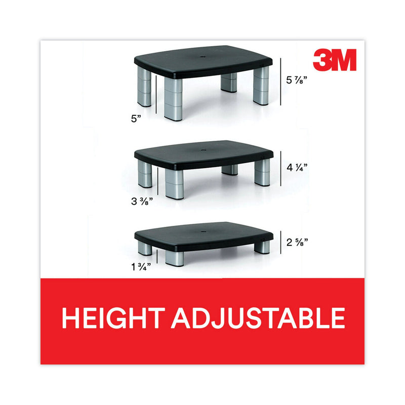 3M Adjustable Height Monitor Stand, 15" x 12" x 2.63" to 5.78", Black/Silver, Supports 80 lbs