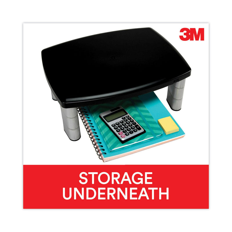 3M Adjustable Height Monitor Stand, 15" x 12" x 2.63" to 5.78", Black/Silver, Supports 80 lbs