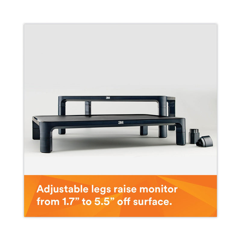 3M Adjustable Monitor Stand, 16" x 12" x 1.75" to 5.5", Black, Supports 20 lbs