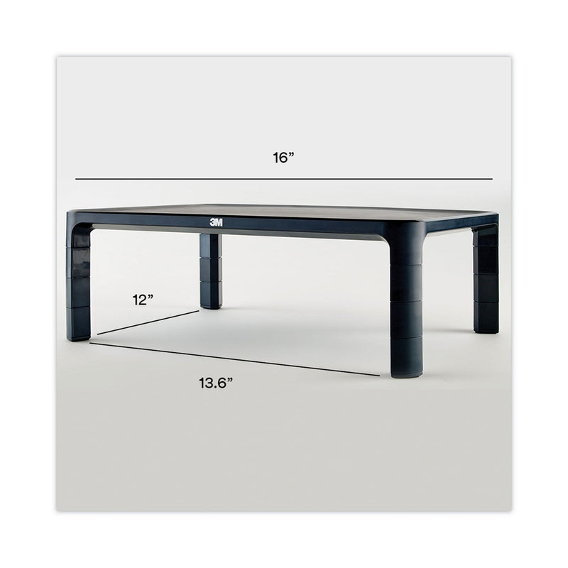 3M Adjustable Monitor Stand, 16" x 12" x 1.75" to 5.5", Black, Supports 20 lbs