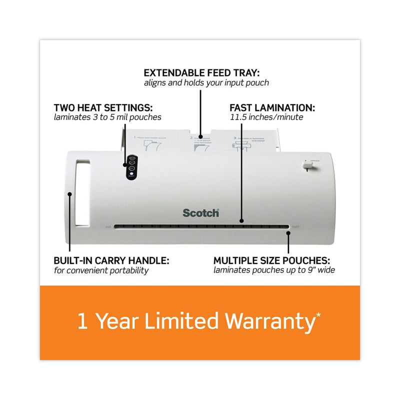 Scotch Thermal Laminator Value Pack, Two Rollers, 9" Max Document Width, 5 mil Max Document Thickness