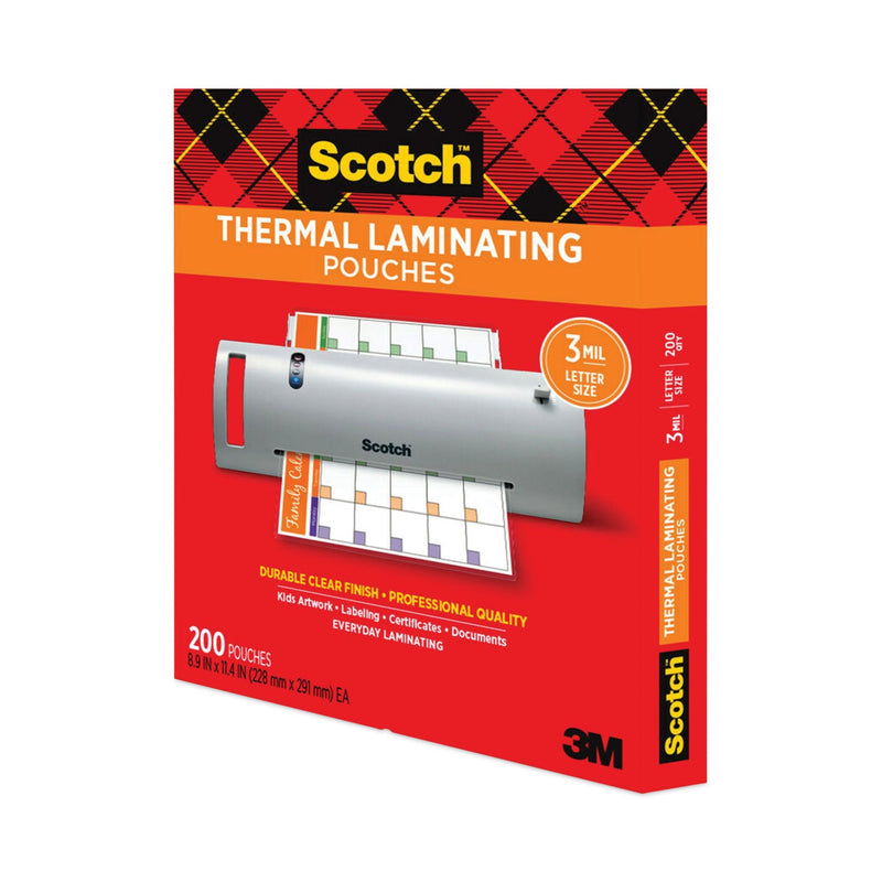 Scotch Laminating Pouches, 3 mil, 9" x 11.5", Gloss Clear, 200/Pack
