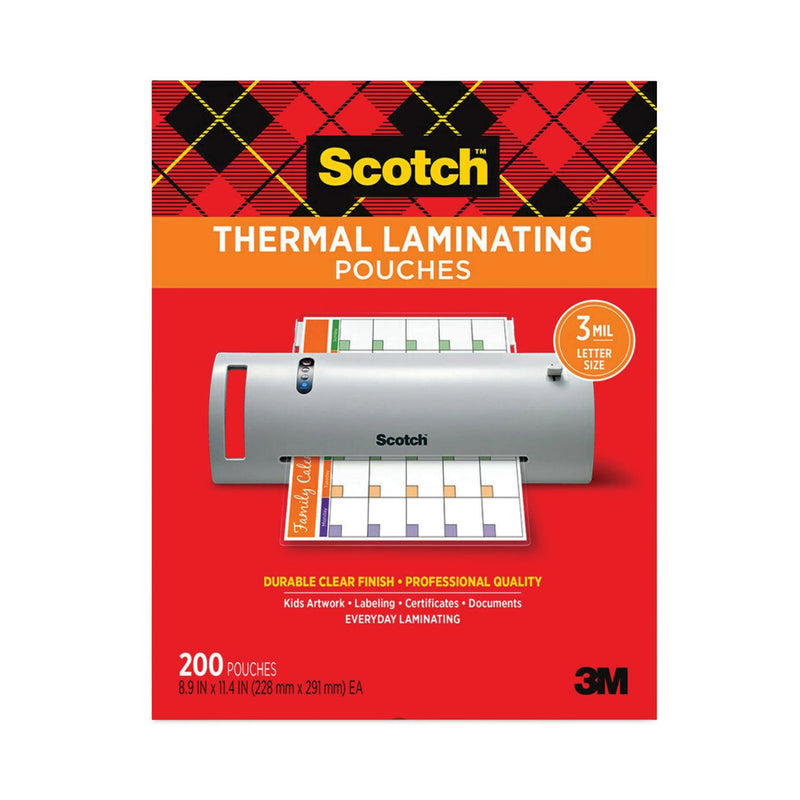 Scotch Laminating Pouches, 3 mil, 9" x 11.5", Gloss Clear, 200/Pack