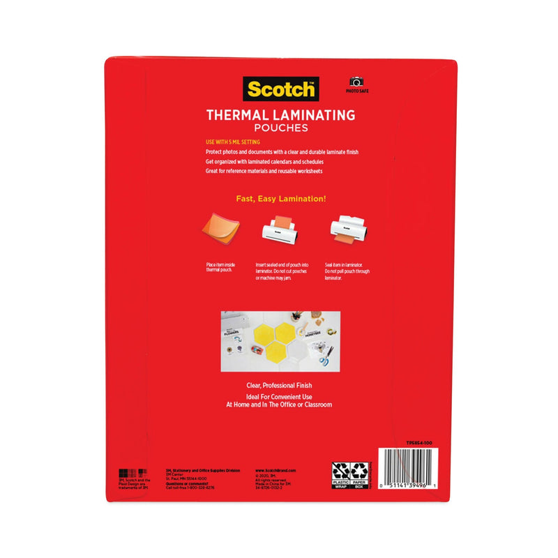 Scotch Laminating Pouches, 5 mil, 9" x 11.5", Gloss Clear, 100/Pack