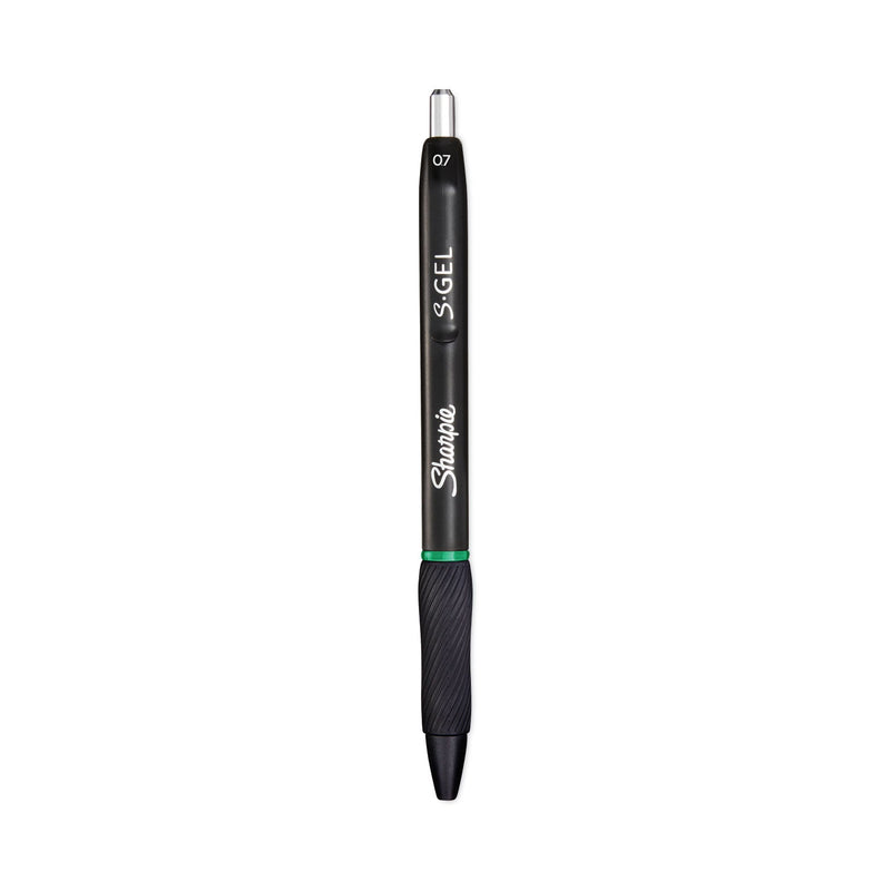 Sharpie S-Gel High-Performance Gel Pen, Retractable, Medium 0.7 mm, Green Ink, Black Barrel, Dozen