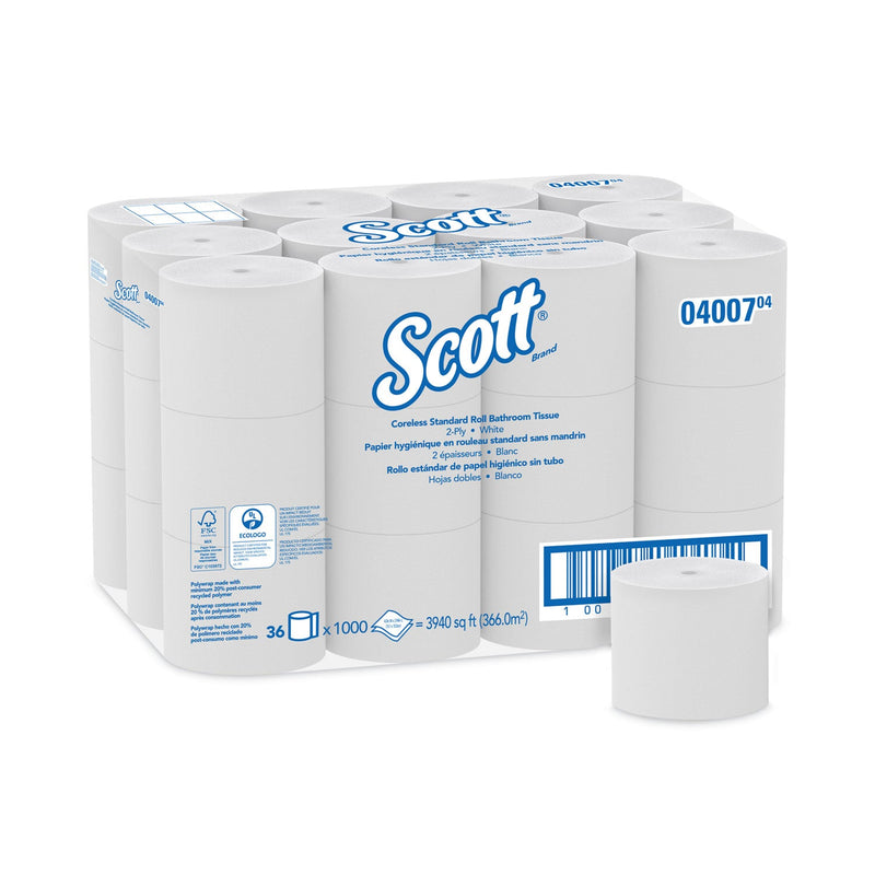 Scott Essential Coreless SRB Bathroom Tissue, Septic Safe, 2-Ply, White, 1,000 Sheets/Roll, 36 Rolls/Carton