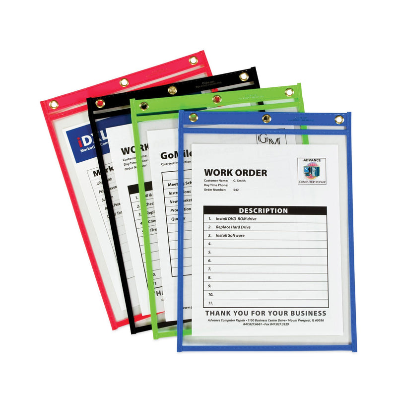 C-Line Heavy-Duty Super Heavyweight Plus Stitched Shop Ticket Holders, Clear/Assorted, 9 x 12, 20/Box