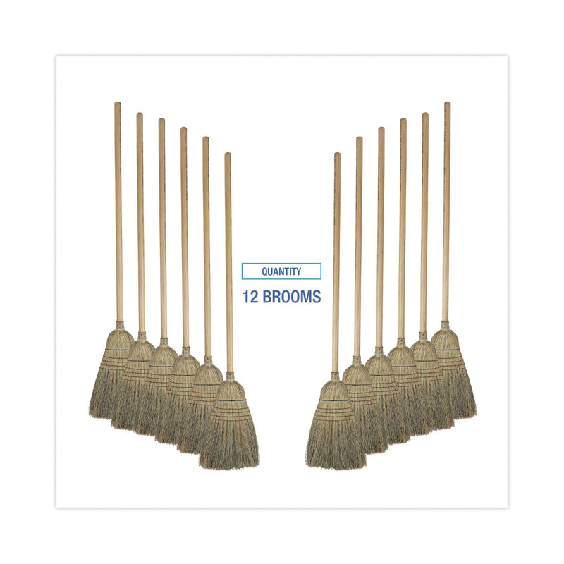 Boardwalk Warehouse Broom, Corn Fiber Bristles, 56" Overall Length, Natural, 12/Carton