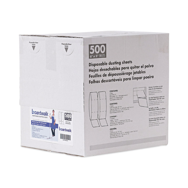 Boardwalk TrapEze Disposable Dusting Sheets, 5" x 125 ft, White, 250 Sheets/Roll, 2 Rolls/Carton