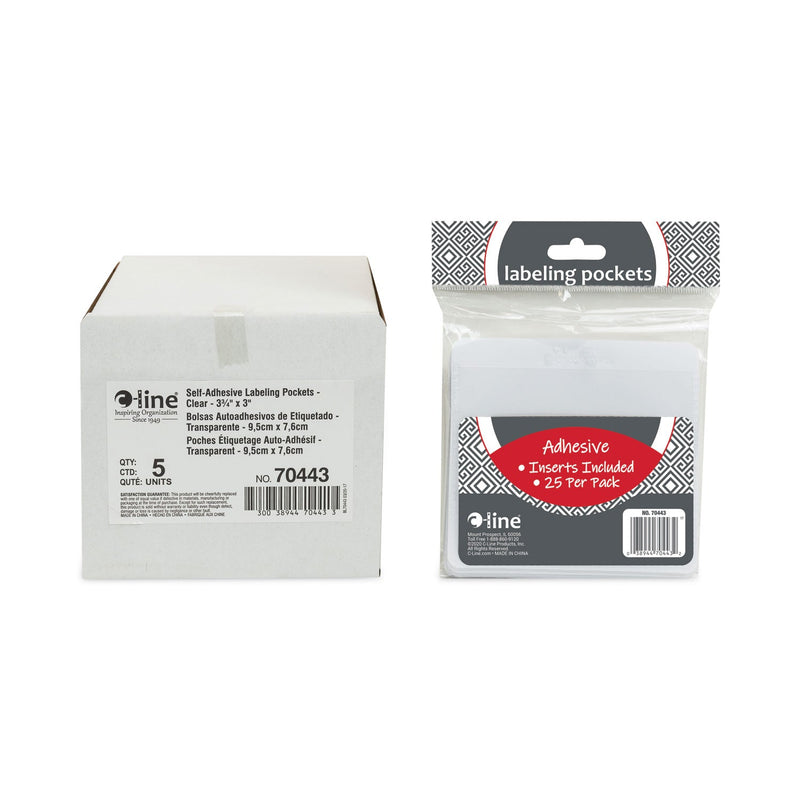 C-Line Self-Adhesive Labeling Pockets, Top Load, 3.75 x 3, Clear, 25/Pack
