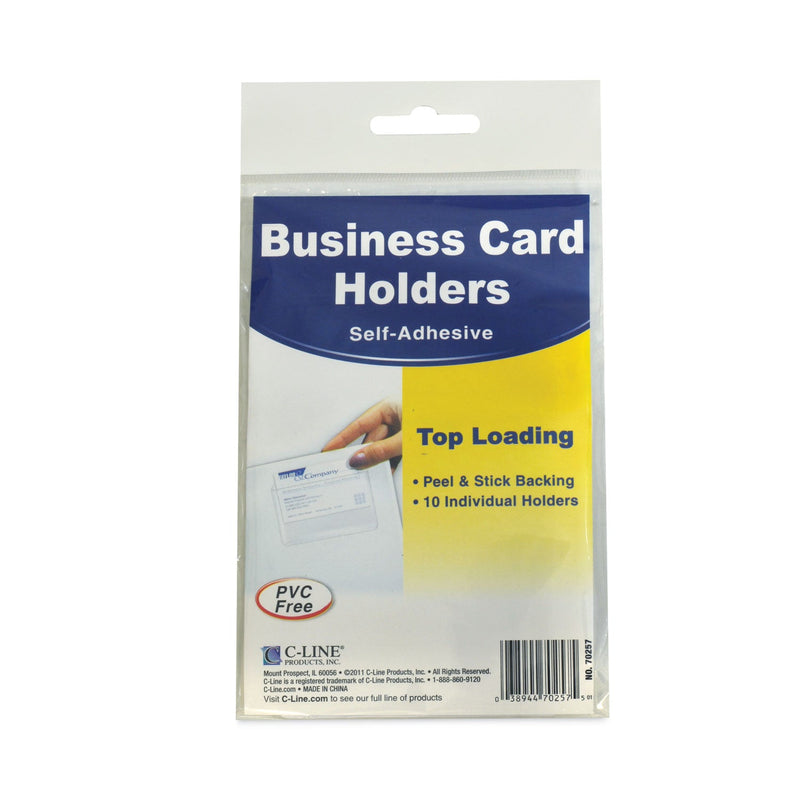 C-Line Self-Adhesive Business Card Holders, Top Load, 2 x 3.5, Clear, 10/Pack