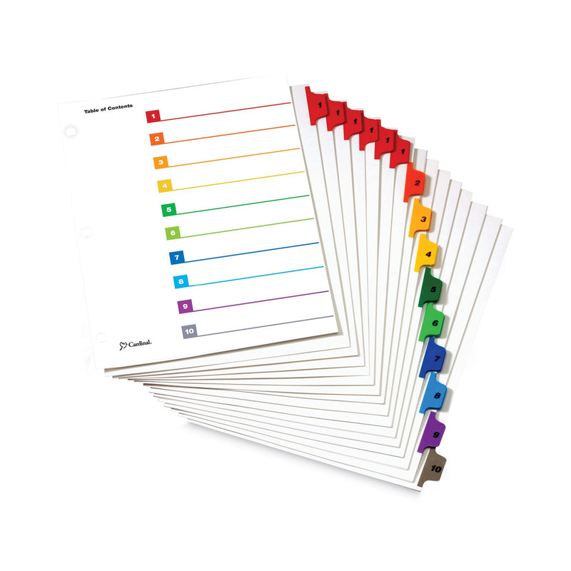 Cardinal OneStep Printable Table of Contents and Dividers, 10-Tab, 1 to 10, 11 x 8.5, White, Assorted Tabs, 6 Sets