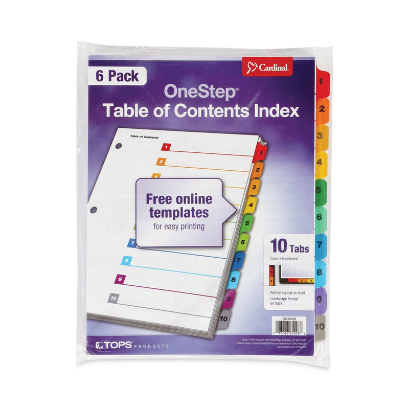 Cardinal OneStep Printable Table of Contents and Dividers, 10-Tab, 1 to 10, 11 x 8.5, White, Assorted Tabs, 6 Sets