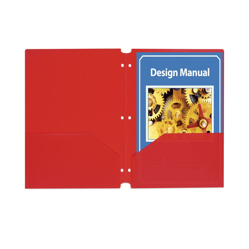 C-Line Two-Pocket Heavyweight Poly Portfolio Folder, 3-Hole Punch, 11 x 8.5, Red, 25/Box