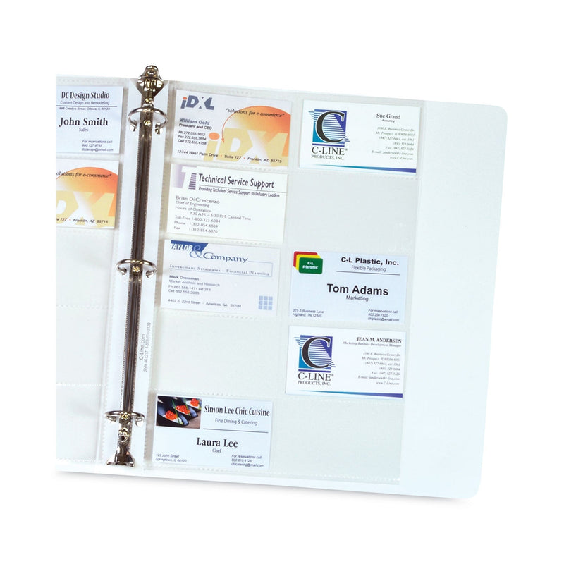 C-Line Business Card Binder Pages, For 2 x 3.5 Cards, Clear, 20 Cards/Sheet, 10 Sheets/Pack