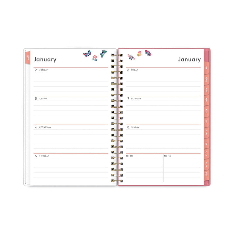 Blue Sky Fly By Frosted Weekly/Monthly Planner, Fly By Butterflies Artwork, 8 x 5, Blush/Pink Cover, 12-Month (Jan to Dec): 2023