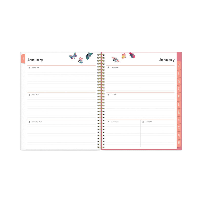 Blue Sky Fly By Frosted Weekly/Monthly Planner, Fly By Butterflies Artwork, 11 x 8.5, Blush/Pink Cover, 12-Month (Jan to Dec): 2023