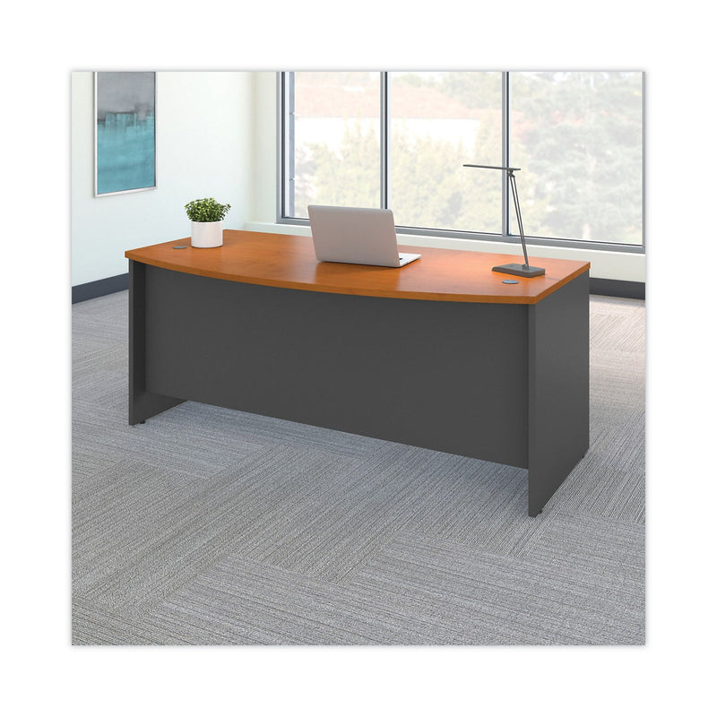 Bush Series C Collection Bow Front Desk, 71.13" x 36.13" x 29.88", Natural Cherry/Graphite Gray
