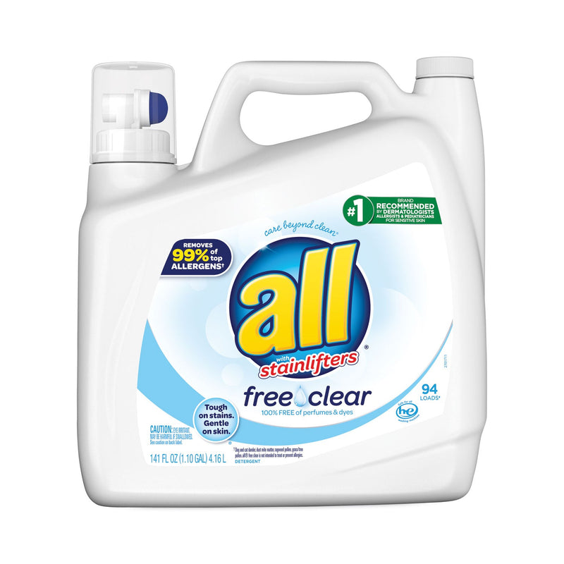 All Ultra Free Clear Liquid Detergent, Unscented, 141 oz Bottle, 4/Carton