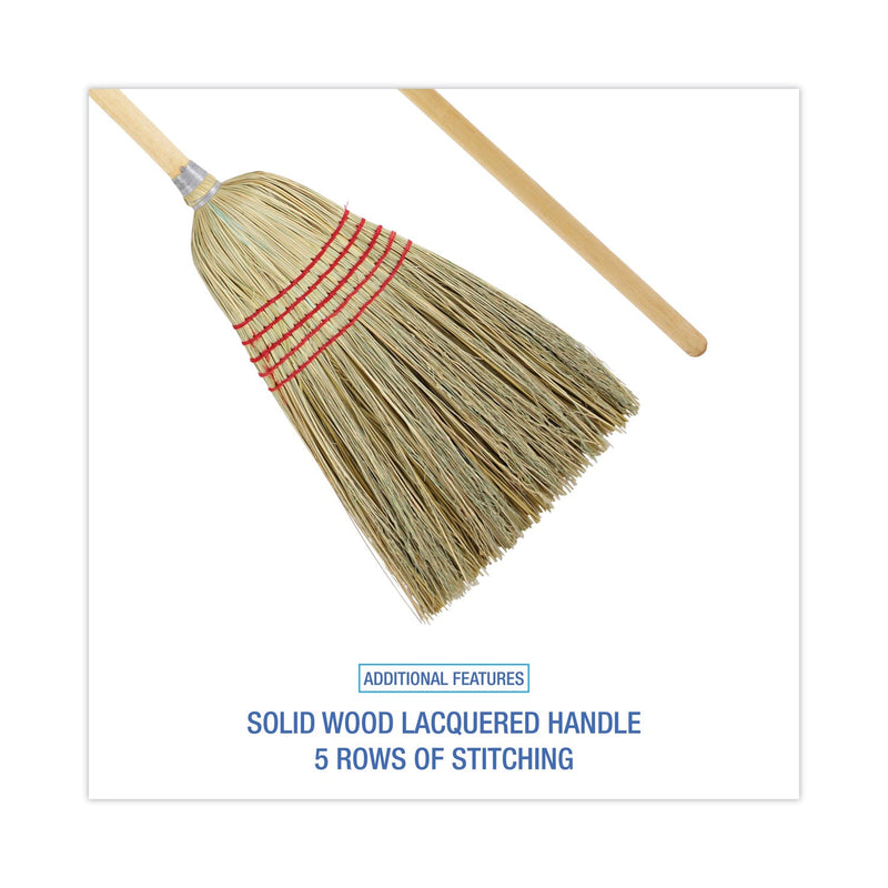 Boardwalk Parlor Broom, Yucca/Corn Fiber Bristles, 56" Overall Length, Natural, 12/Carton