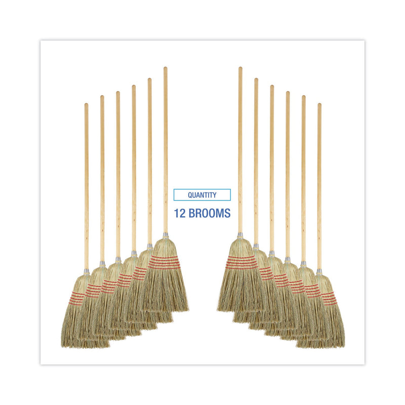 Boardwalk Parlor Broom, Yucca/Corn Fiber Bristles, 56" Overall Length, Natural, 12/Carton