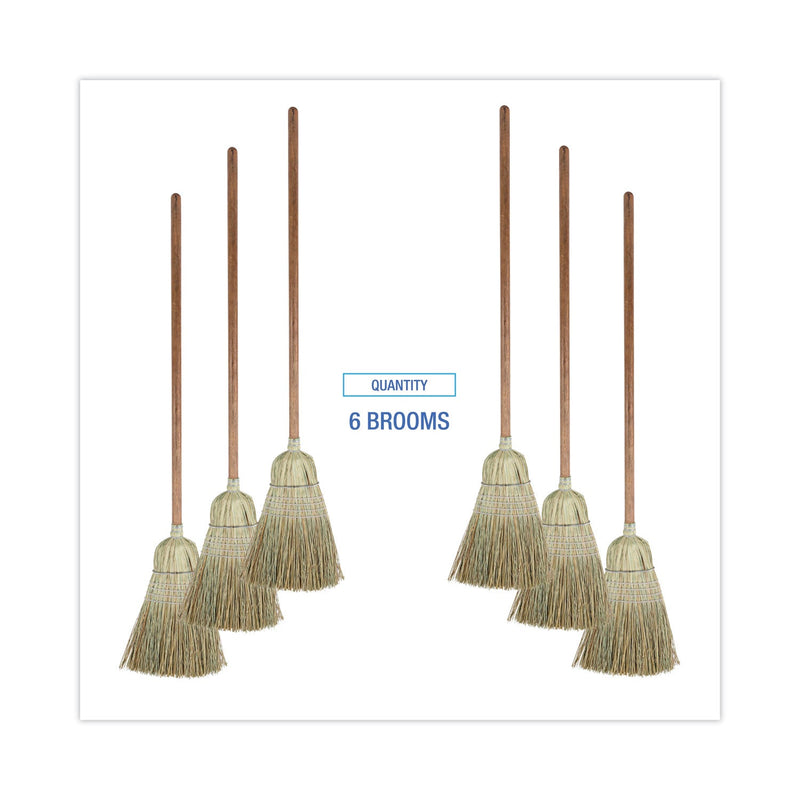 Boardwalk Corn/Fiber Brooms, Corn/Synthetic Fiber Bristles, 60" Overall Length, Gray/Natural, 6/Carton