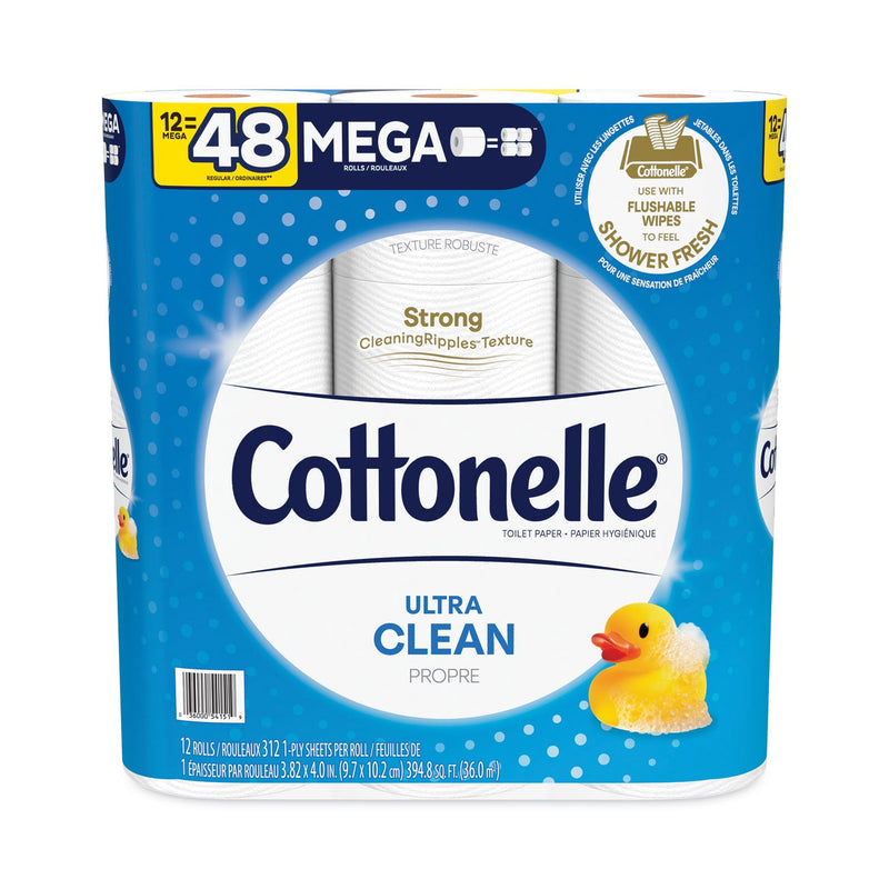 Cottonelle Ultra CleanCare Toilet Paper, Strong Tissue, Mega Rolls, Septic Safe, 1-Ply, White, 284/Roll, 12 Rolls/Pack, 48 Rolls/Carton
