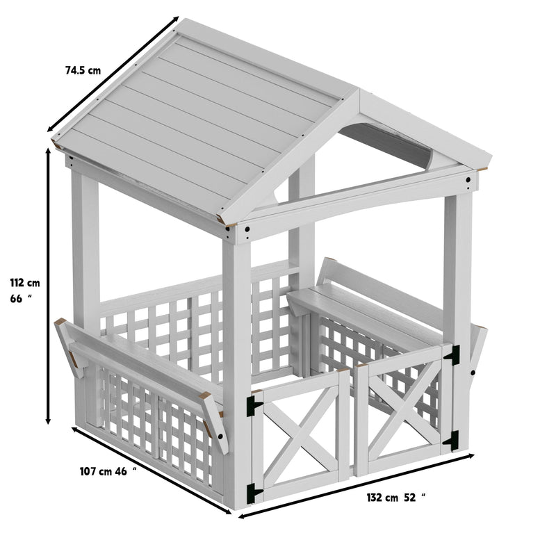 Outdoor Wooden Playhouse with bench and door