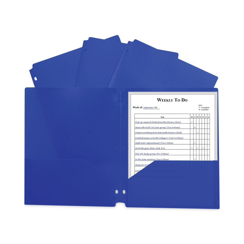 C-Line Two-Pocket Heavyweight Poly Portfolio Folder, 3-Hole Punch, 11 x 8.5, Blue, 25/Box