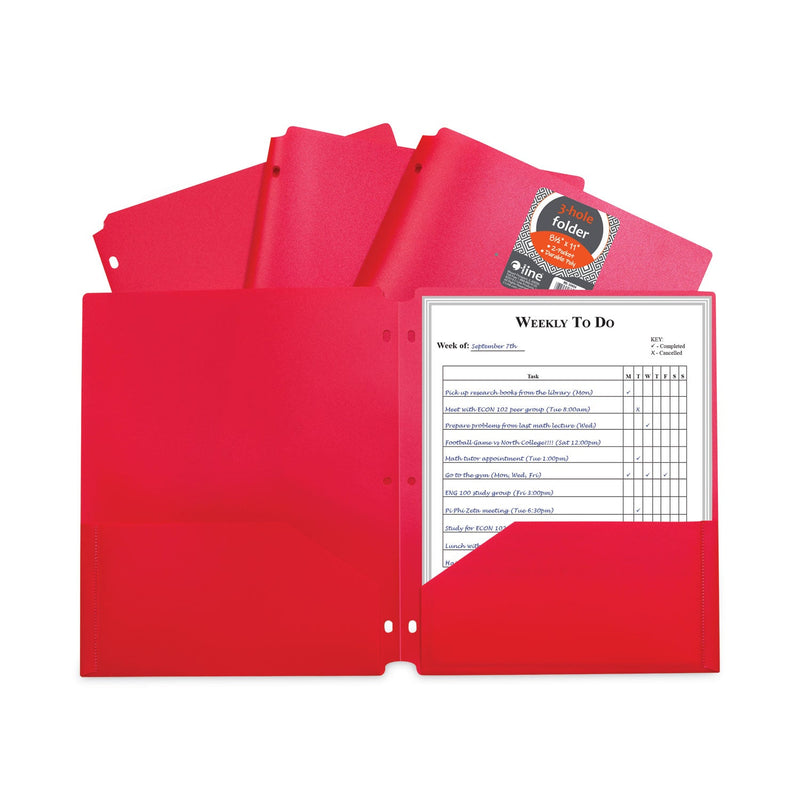 C-Line Two-Pocket Heavyweight Poly Portfolio Folder, 3-Hole Punch, 11 x 8.5, Red, 25/Box