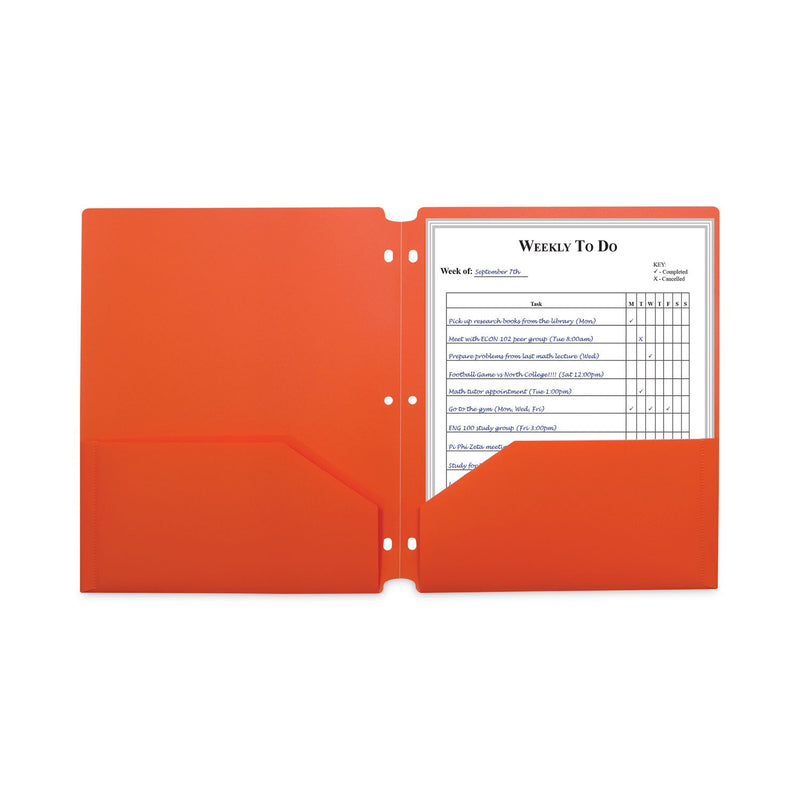 C-Line Two-Pocket Heavyweight Poly Portfolio Folder, 3-Hole Punch, 11 x 8.5, Orange, 25/Box