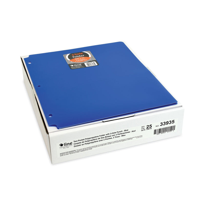C-Line Two-Pocket Heavyweight Poly Portfolio Folder, 3-Hole Punch, 11 x 8.5, Blue, 25/Box