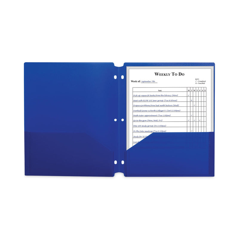 C-Line Two-Pocket Heavyweight Poly Portfolio Folder, 3-Hole Punch, 11 x 8.5, Blue, 25/Box