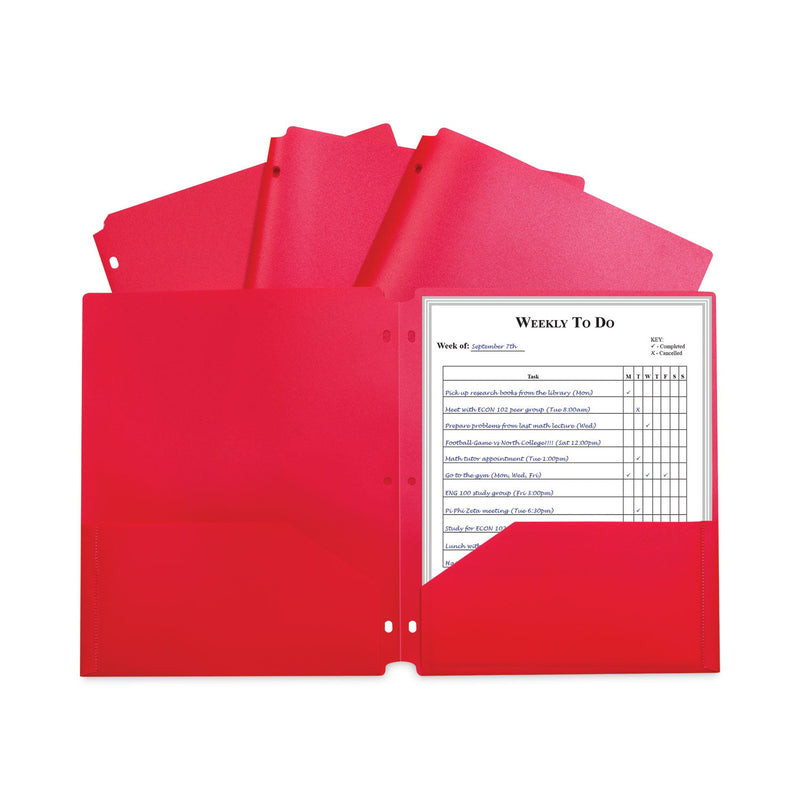 C-Line Two-Pocket Heavyweight Poly Portfolio Folder, 3-Hole Punch, 11 x 8.5, Red, 25/Box