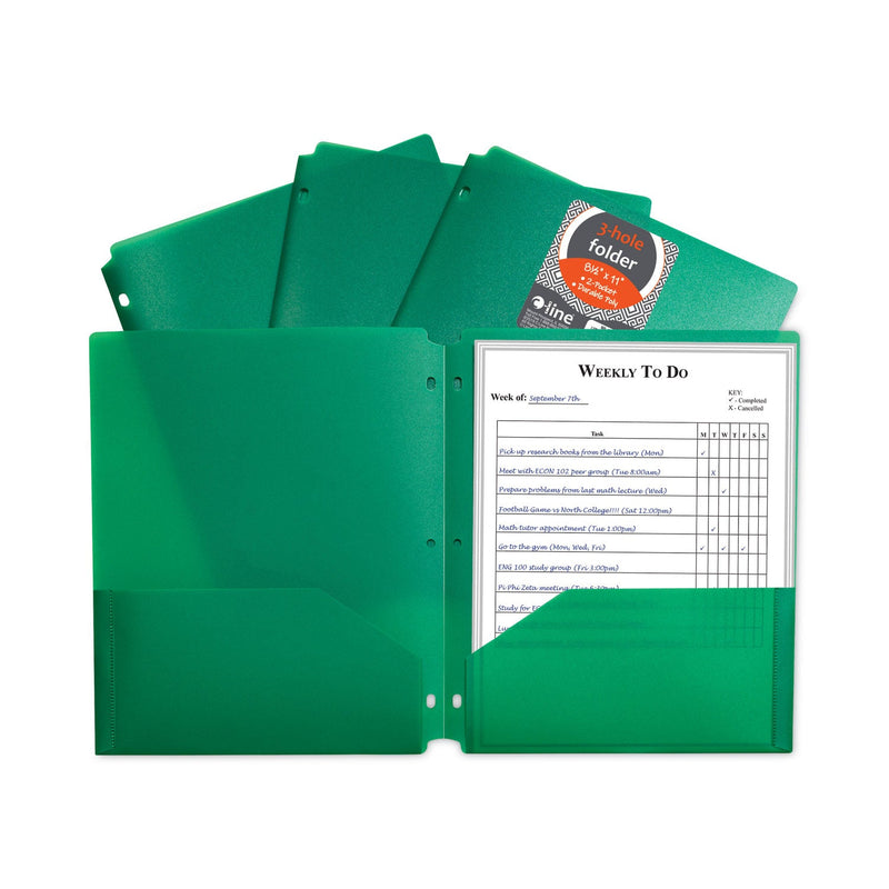 C-Line Two-Pocket Heavyweight Poly Portfolio Folder, 3-Hole Punch, 11 x 8.5, Green, 25/Box