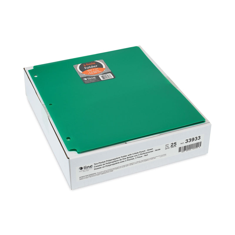 C-Line Two-Pocket Heavyweight Poly Portfolio Folder, 3-Hole Punch, 11 x 8.5, Green, 25/Box
