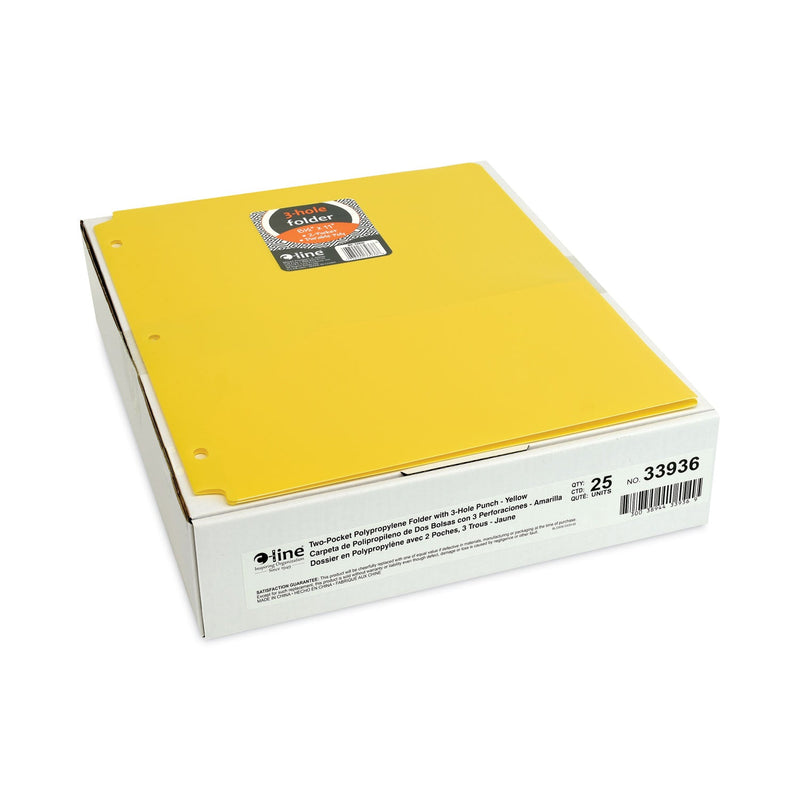 C-Line Two-Pocket Heavyweight Poly Portfolio Folder, 3-Hole Punch, 11 x 8.5, Yellow, 25/Box