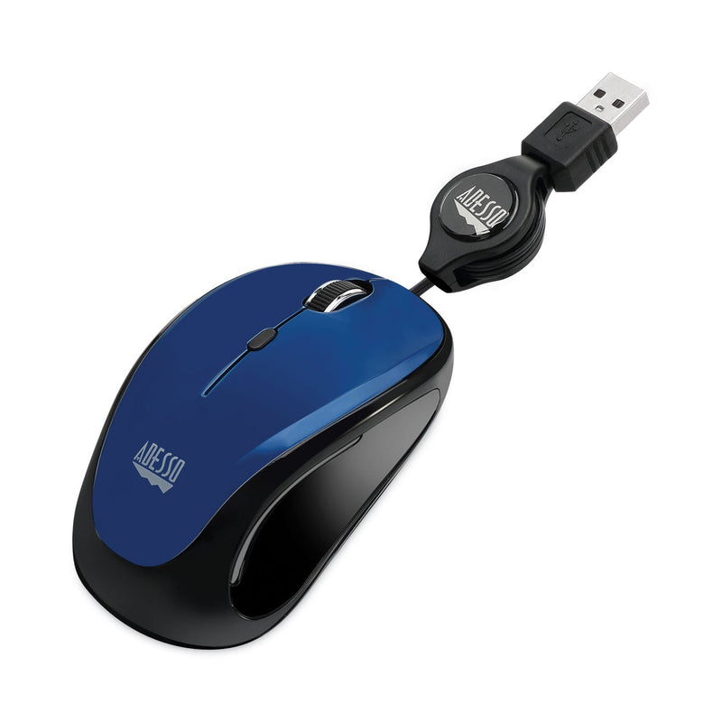 Adesso Illuminated Retractable Mouse, USB 2.0, Left/Right Hand Use, Dark Blue