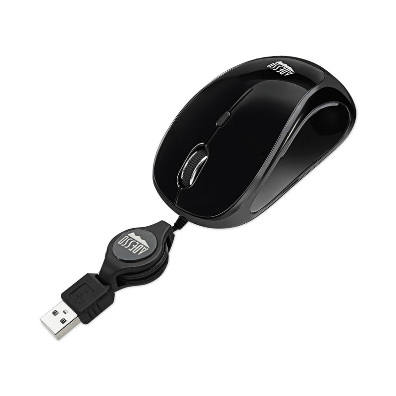 Adesso Illuminated Retractable Mouse, USB 2.0, Left/Right Hand Use, Black