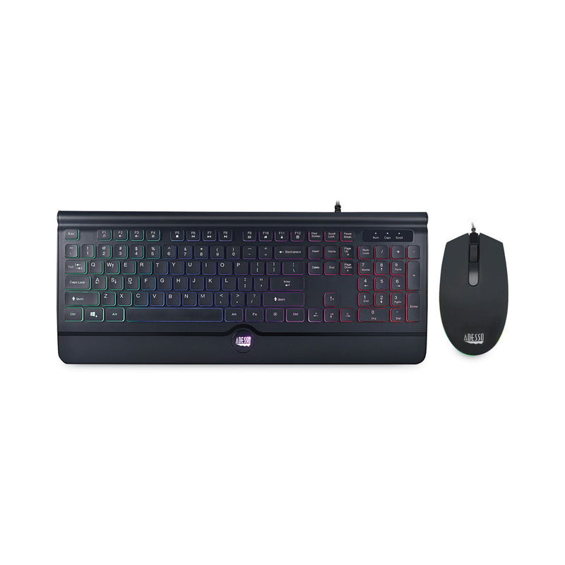Adesso Backlit Gaming Keyboard and Mouse Combo, USB, Black