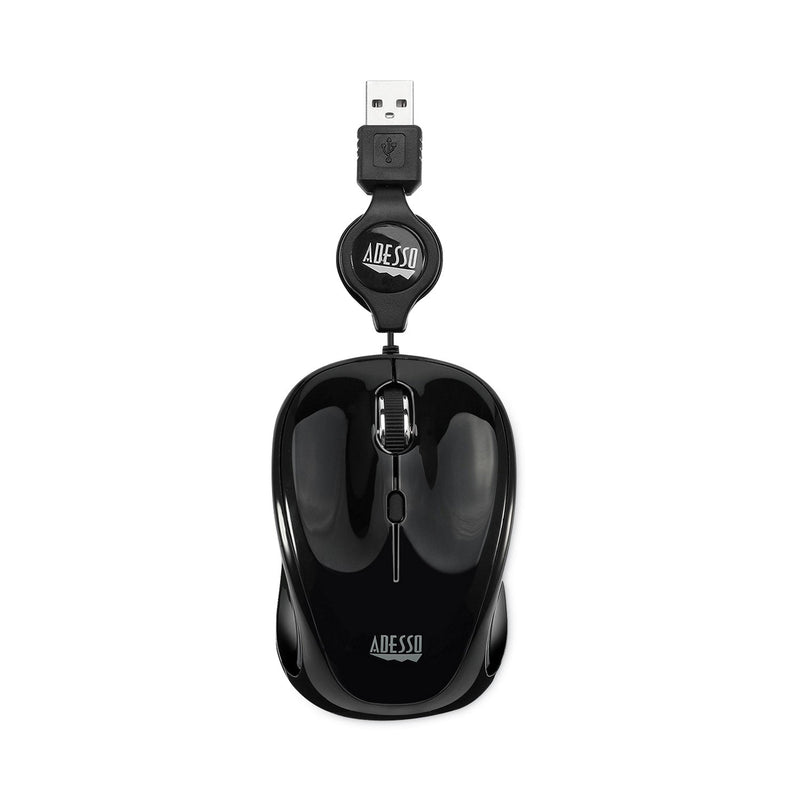 Adesso Illuminated Retractable Mouse, USB 2.0, Left/Right Hand Use, Black