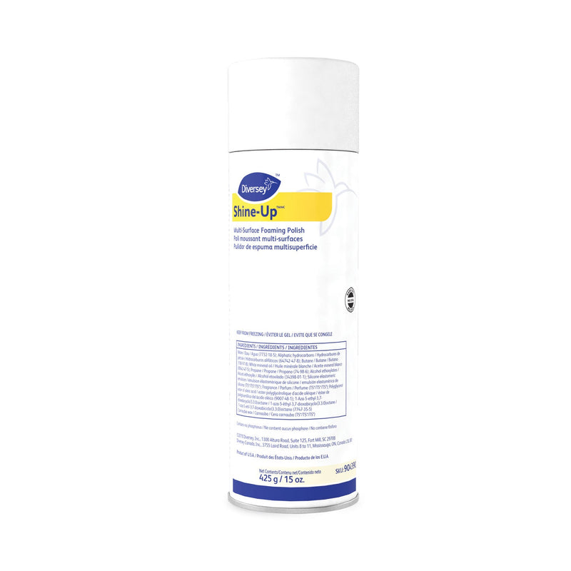 Diversey Shine-UpTM/MC Multi-Surface Foaming Polish, Lemon Scent, 15 oz Aerosol Spray, 12/Carton