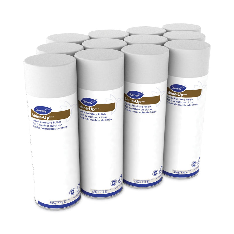 Diversey Shine-Up Furniture Cleaner, Lemon Scent, 13.8 oz  Aerosol Spray, 12/Carton