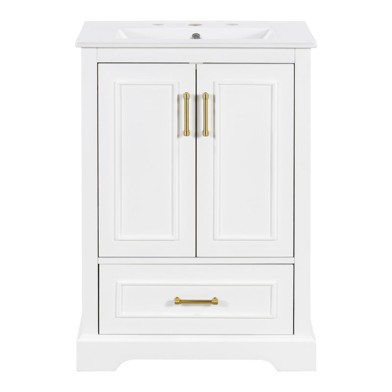 Bathroom Vanity With Sink, 1 Divided Drawer And 2 Soft Close Doors With Double Shelf