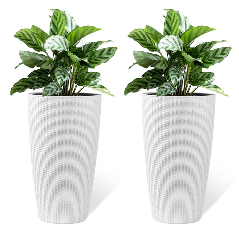 Faux Rattan Tall Planters Set with Water Level Monitor and Automatic Watering